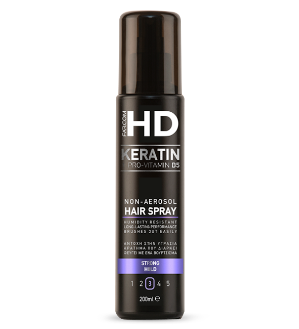 Течен лак за коса силна фиксация Farcom HD Keratin Non Aerosol Hairspray Strong Hold 200ml