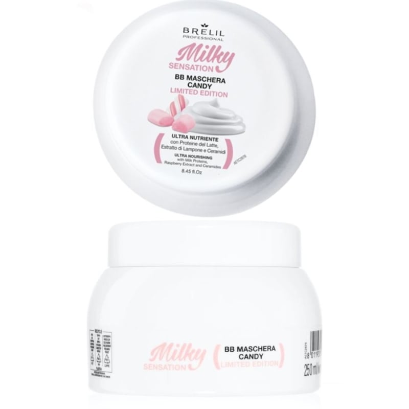 Ултра подхранваща маска с млечни протеини, серамиди и аромат на малина Brelil BB Milky Sensation Candy Mask 250 ml