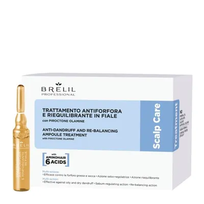 Ампули против пърхот и омазняване с пироктон оламин Brelil Scalp Care Anti Dandriff & Re-Balancing Ampoule Treatment 10x7ml