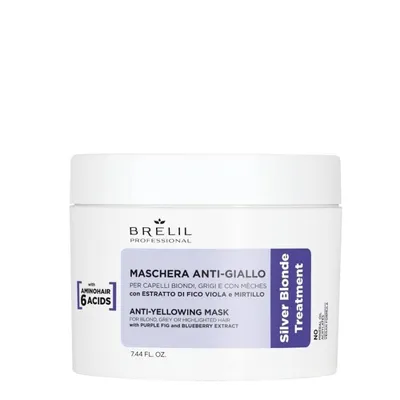 Маска против жълти оттенъци Brelil Anti‑Yellow Mask Silver Blonde 220 ml