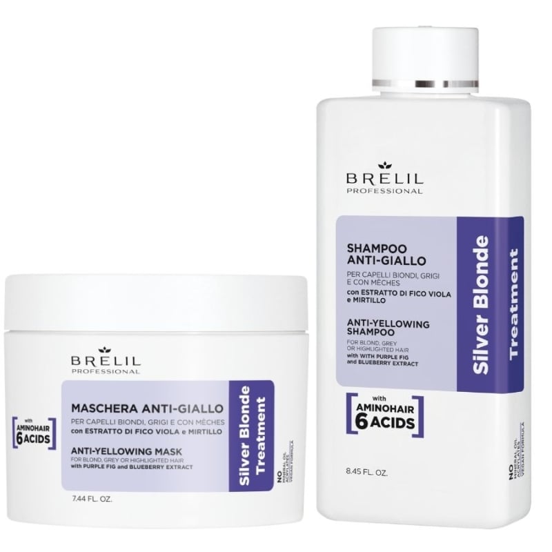 Комплект за руса и сива коса Brelil Silver Blonde – Шампоан 250 ml + Маска 220 ml