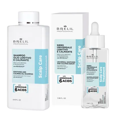 Успокояващ комплект за чувствителен и раздразнен скалп Brelil Scalp Care – шампоан 250 ml + серум 100 ml
