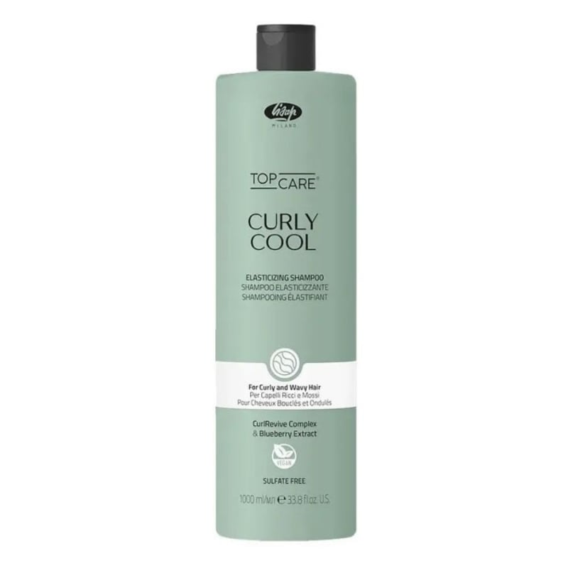 Киселинен шампоан за къдрава и чуплива коса с Brazil Nut, Green Tea, Wheat Amino Acid, Ceramide A2 и Curly Care Complex Lisap Top Care Curly Cool Elasticizing Shampoo 1000 ml