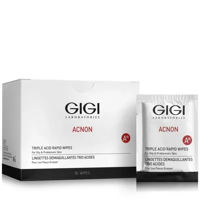 Почистващи ексфолиращи кърпички с AHA/BHA за мазна и проблемна кожа GIGI Acnon Triple Acid Cleansing Wipes 30 бр.