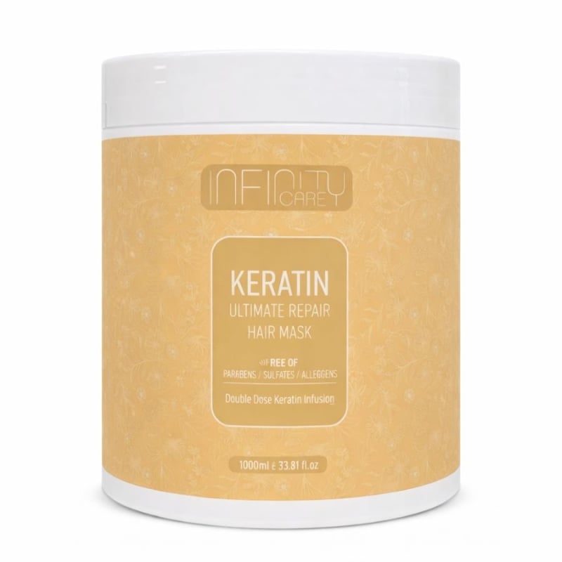 Възстановяваща маска с хидролизиран кератин за суха и увредена коса Infinity Care Keratin Ultimate Repair Hair Mask 1000 ml