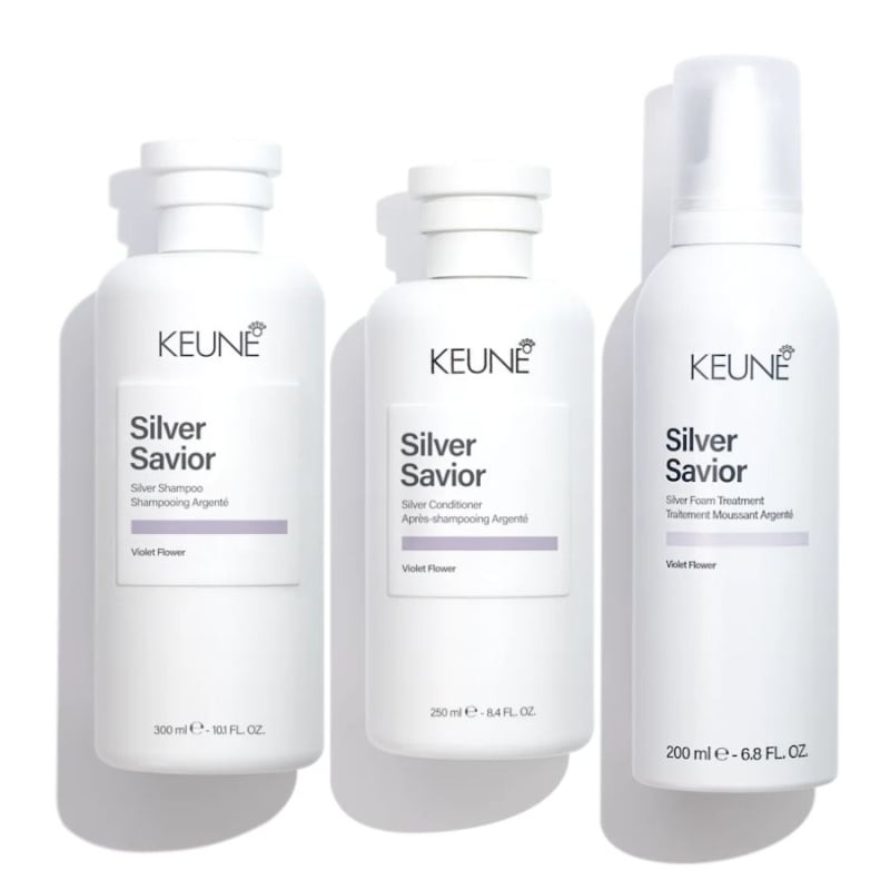 Комплект неутрализиращ шампоан, балсам и пяна против жълти оттенъци Keune Care Silver Savior Set