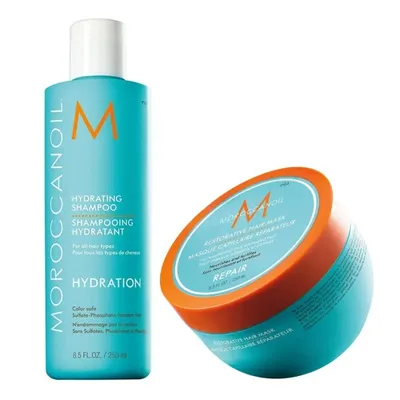 Комплект хидратиращ шампоан и възстановяваща маска за увредена коса Moroccanoil Hydrating Shampoo 250 ml + Restorative Hair Mask 250 ml