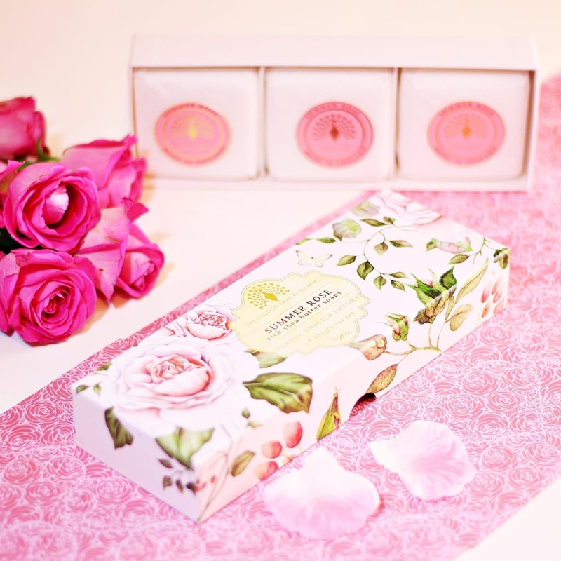 Комплект луксозни сапуни в кутия с Роза The English Soap Company Summer Rose Soap 3x100g — 3