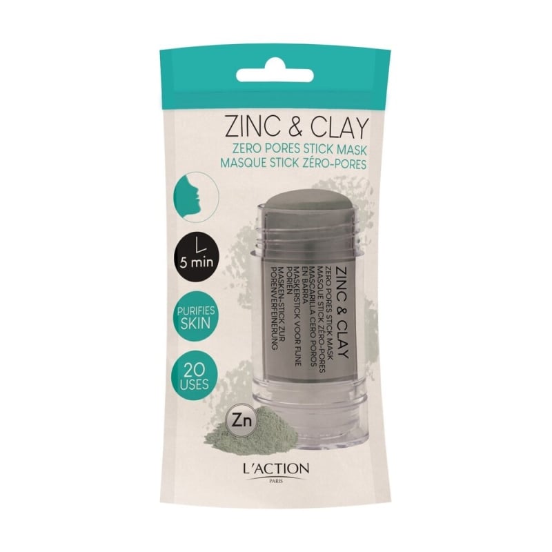 Маска за лице - стик със Зелена Глина и Цинк L'action Zinc & Clay Zero Pores Stick Mask 30g