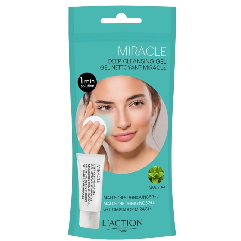 Дълбоко почистващ гел за лице с екстракт от Краставица и Алое Вера L'action Miracle Purifies & Smoothes Deep Cleansing Gel 40ml