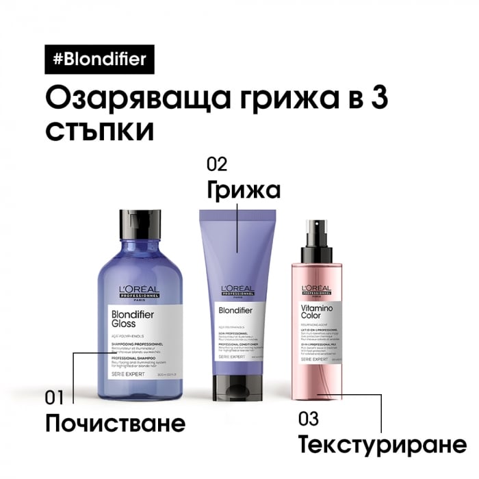 Възстановяващ балсам за неутрализиране на жълти оттенъци на руса коса Loreal Professionnel Serie Expert Blondifier Conditioner 200ml — 4