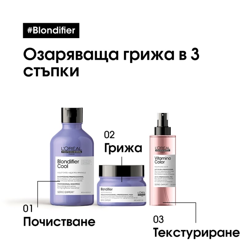 Възстановяваща маска за неутрализиране на жълти оттенъци на руса коса Loreal Professionnel Serie Expert Blondifier Mask 250ml — 4