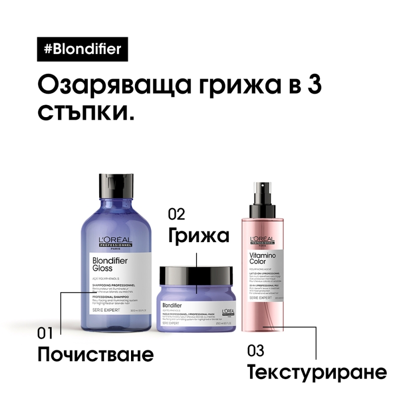 Изглаждащ шампоан за руса коса Loreal Professionnel Serie Expert Blondifier Gloss Shampoo 300ml — 5