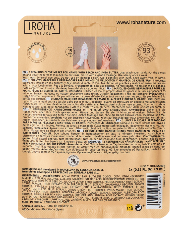 Подхранваща маска "ръкавици" за уморени ръце с Праскова Iroha Repairing Gloves Mask for Hands - Peach — 4