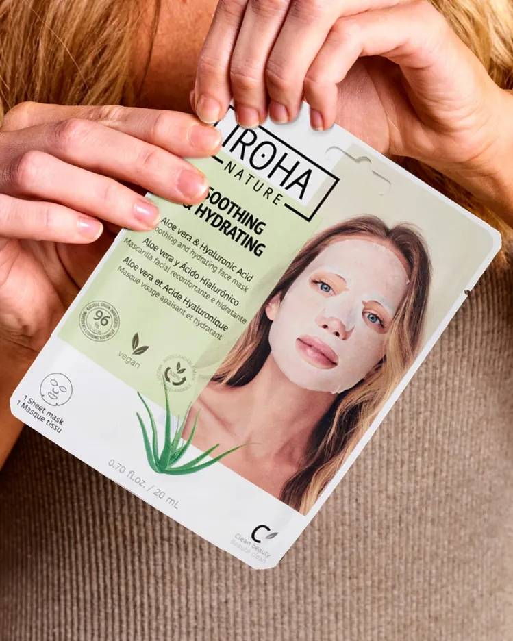 Хидратираща маска за лице с Алое Вера и хиалурон Iroha Soothing & Hydrating Face Sheet Mask with Aloe Vera + Hyaluronic Acid — 3