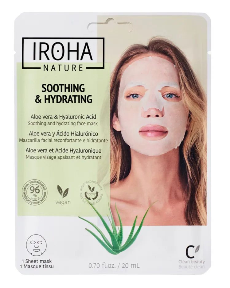 Хидратираща маска за лице с Алое Вера и хиалурон Iroha Soothing & Hydrating Face Sheet Mask with Aloe Vera + Hyaluronic Acid
