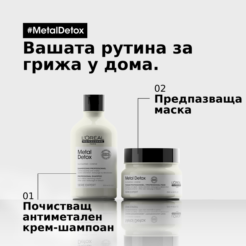 Професионална предпазваща маска, подходяща за боядисана и изсветлена коса Loreal Professionnel Serie Expert Metal Detox Mask 250ml — 3