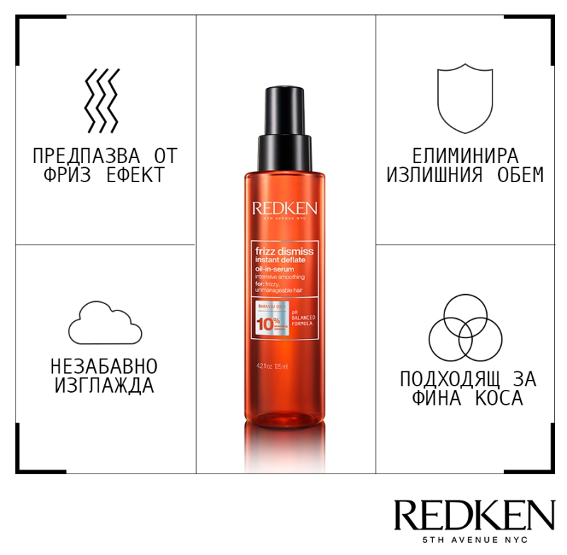 Олио-серум за влажен климат с изглаждащ ефект Redken Frizz Dismiss Instant Deflate Oil-In-Serum 125ml — 5