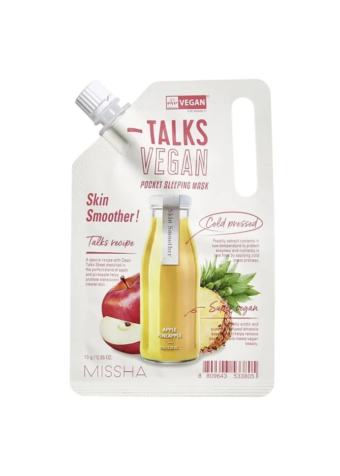 Нощна ексфолираща веган маска с екстракт от Ябълка и Ананас Missha Talks Vegan Pocket Sleeping Mask Skin Smoother