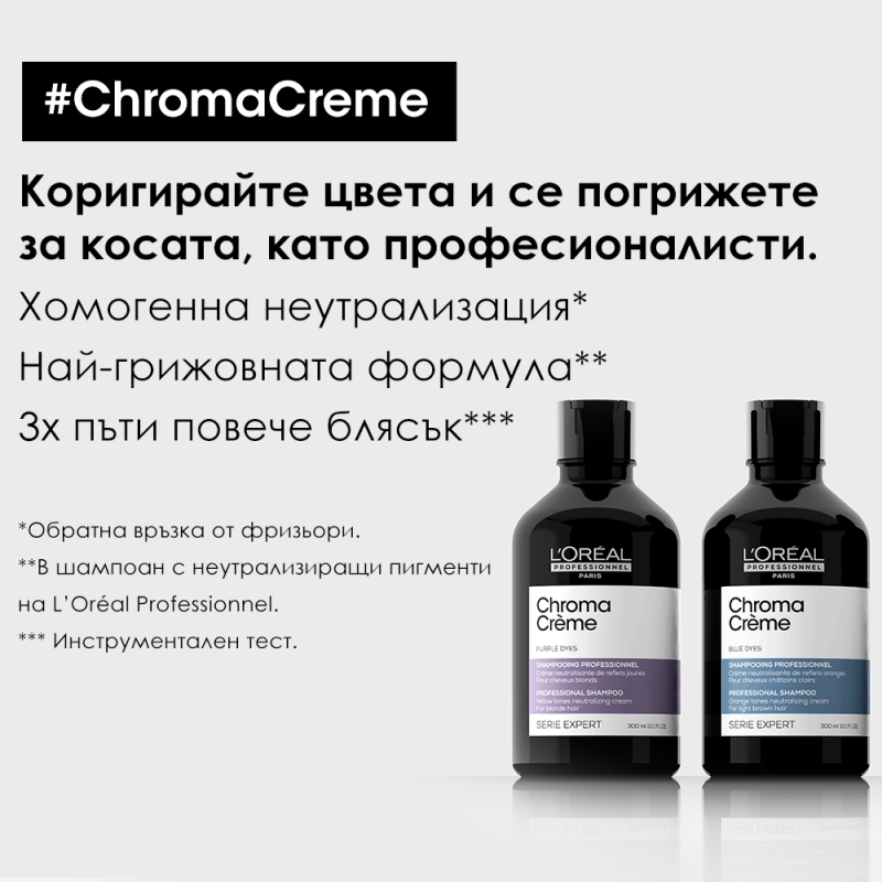 Неутрализиращ шампоан за кестенява коса Loreal Professionnel Chroma Crème Blue Shampoo 300ml — 4