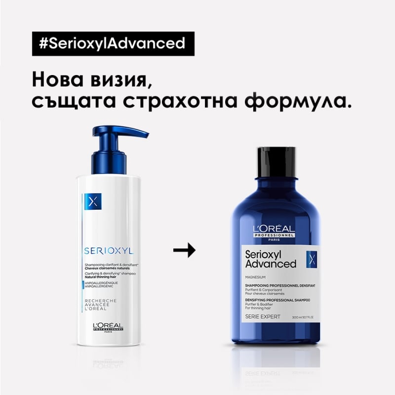 Почистващ и уплътняващ шампоан при изтъняваща коса Loreal Professionnel Serioxyl Purifier Bodifier Shampoo 300ml — 4