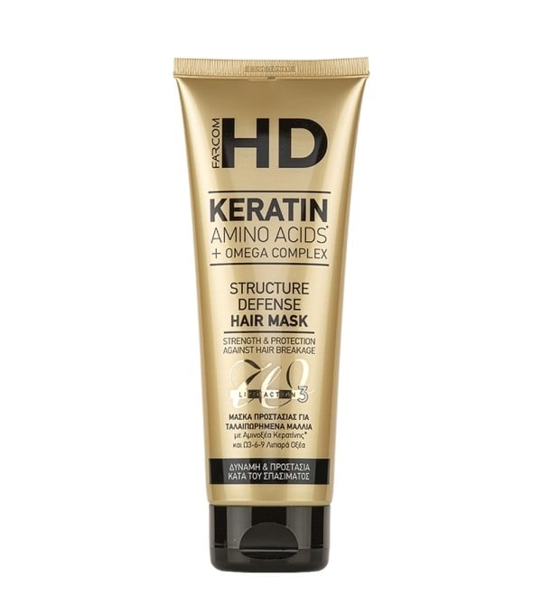 Маска за коса срещу накъсване Farcom HD Keratin Amino Acids + Omega Complex Structure Defense Hair Mask 250ml