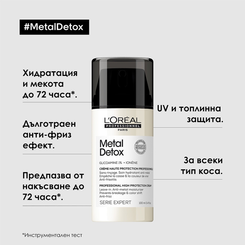 Концентриран крем за коса с топлинна и UV защита Loreal Professionnel Serie Expert Metal Detox Professional High Protective Cream 100ml — 2