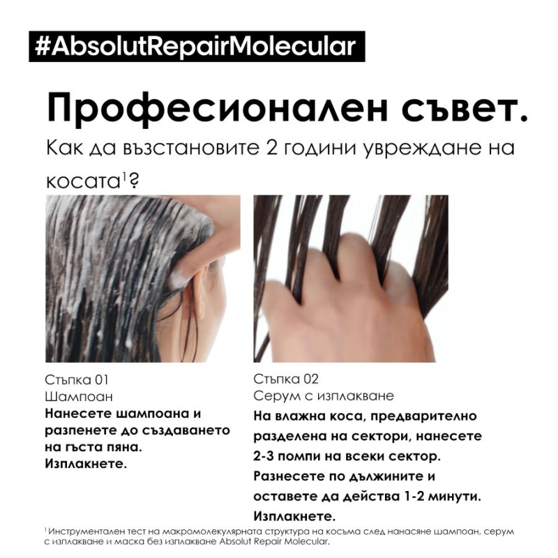 Шампоан за увредена коса със система за защита на пептидните връзки Loreal Professionnel Serie Expert Absolut Repair Molecular Shampoo 300ml — 10