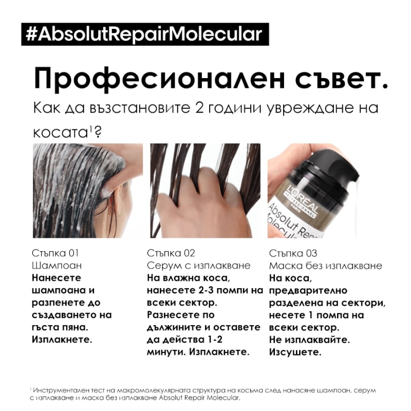 Маска без изплакване за увредена коса с термозащита Loreal Professionnel Serie Expert Absolut Repair Molecular Leave-in mask 100ml — 4