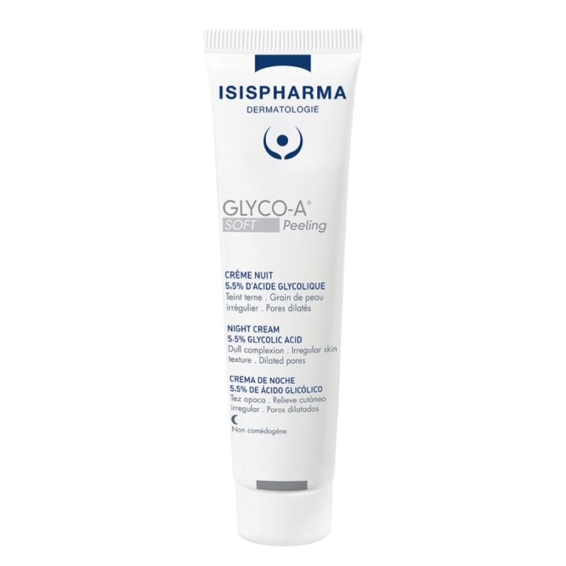 Лек нощен пилинг крем при неравномерен тен и разширени пори Isis Pharma Glyco-A Soft Peeling Night Cream 5.5% Glycolic Acid 30ml