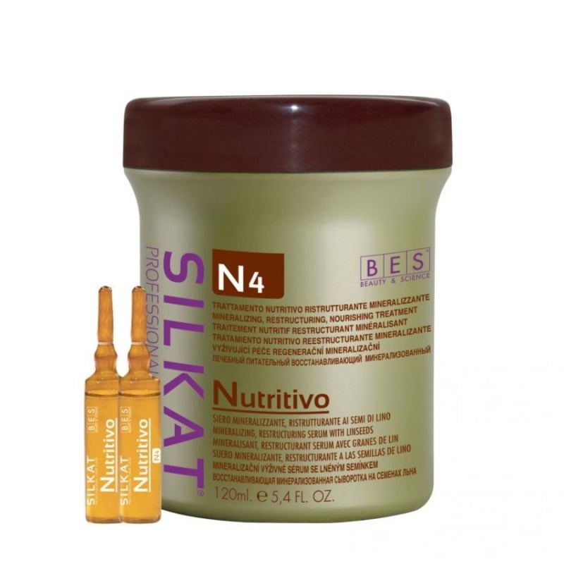 Възстановяващи ампули за коса с Витамини и Ленено семе BES Silkat Nutritivo N4 Repairing Lotion for Damaged Hair 12X10ml