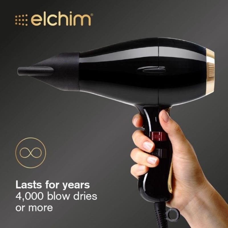 Професионален мощен и ефективен сешоар Elchim 3900 Healthy Ionic Hair Dryer Black Gold — 3