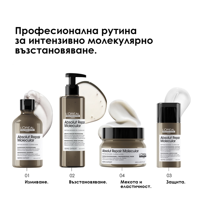 Професионална концентрирана маска за всеки тип увредена коса Loreal Professionnel Serie Expert Absolut Repair Molecular Mask 250ml — 6