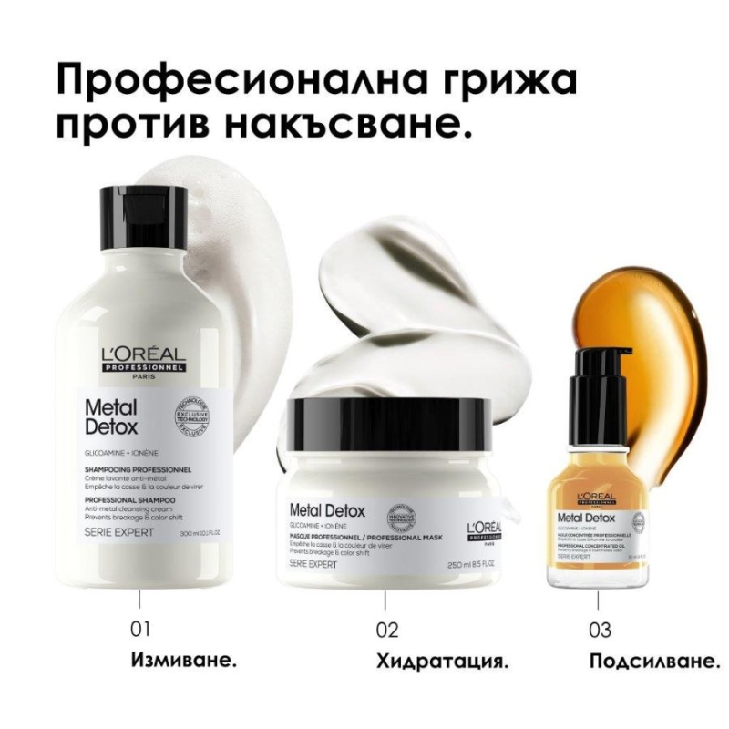 Лимитиран комплект за детокс и против накъсване на косата Loreal Professionnel Metal Detox Trio — 2