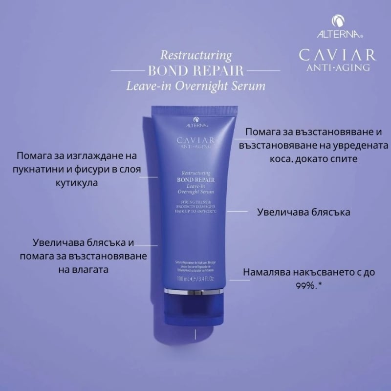 Ултра интензивна нощна възстановяваща терапия за коса Alterna Caviar Restructuring Bond Repair Overnight Serum 100 ml — 2