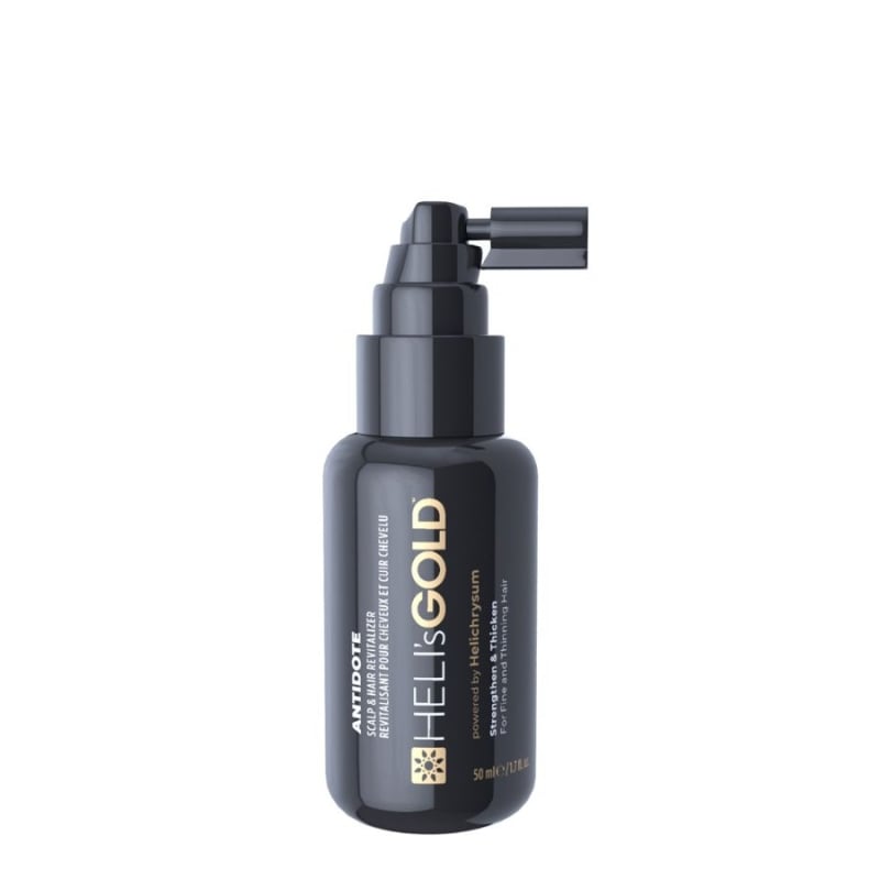 Спрей за стимулиране на растежа при фина и рядка коса с Heli's Gold Antidote Scalp & Hair Revitalizer 50ml