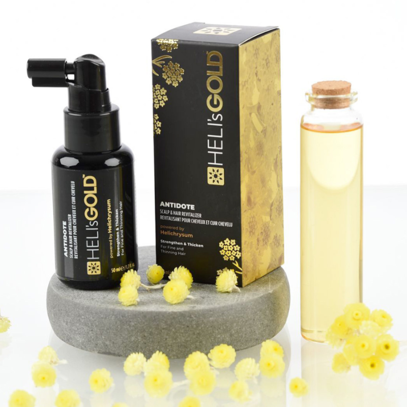 Спрей за стимулиране на растежа при фина и рядка коса с Heli's Gold Antidote Scalp & Hair Revitalizer 50ml — 4