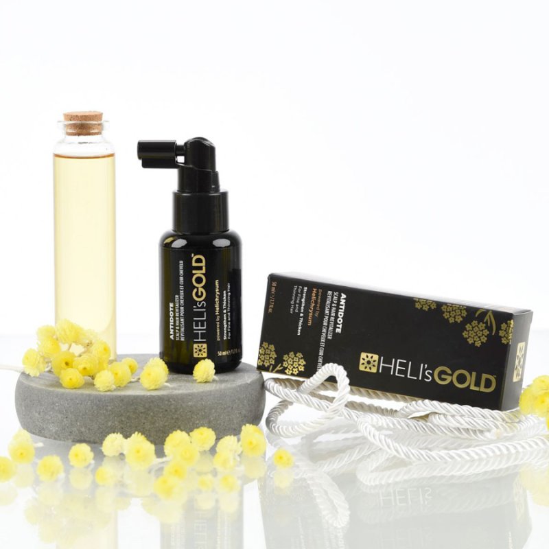 Спрей за стимулиране на растежа при фина и рядка коса с Heli's Gold Antidote Scalp & Hair Revitalizer 50ml — 5