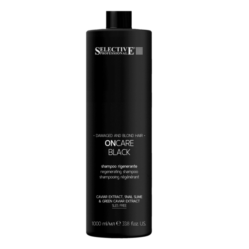 Шампоан за изрусена и увредена коса с черен хайвер и муцин Selective ONCARE Black Shampoo 1000 ml