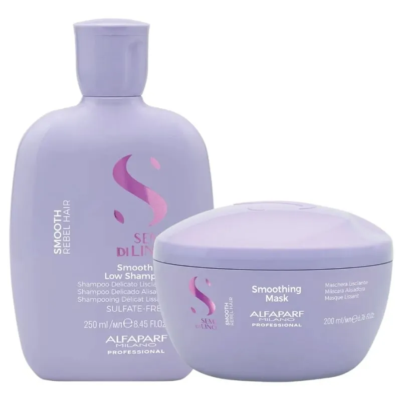 Заглаждащ сет за цъфтяща и непокорна коса Alfaparf Semi di Lino Smooth Rebel Hair Shampoo + Mask
