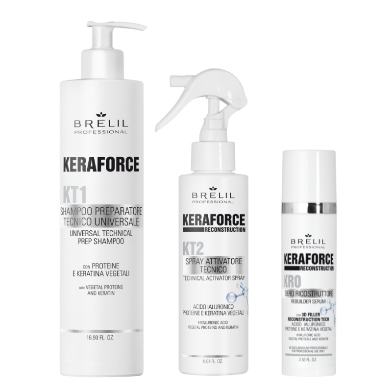 Реконструираща терапия за увредена коса Brelil Keraforce 3D Filler Reconstruction – 3 стъпки