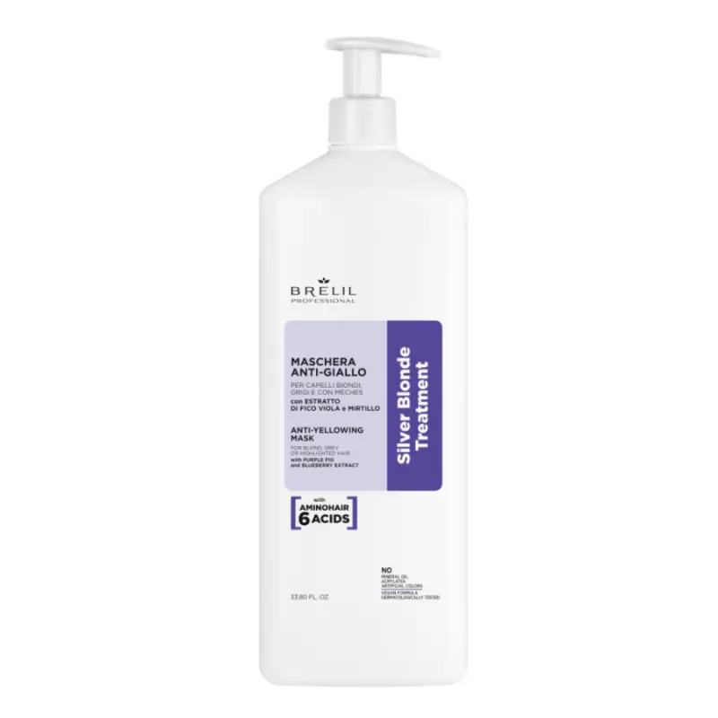 Маска против жълти оттенъци Brelil Anti‑Yellow Mask Silver Blonde 1000 ml