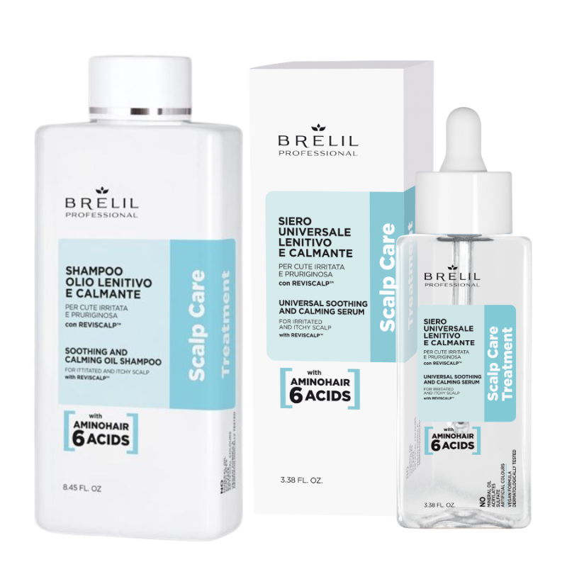 Успокояващ комплект за чувствителен и раздразнен скалп Brelil Scalp Care – шампоан 250 ml + серум 100 ml