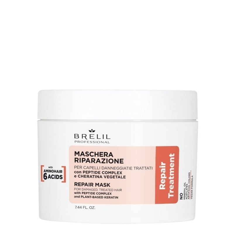 Възстановяваща маска за увредена коса с пептиди и кератин Brelil Repair Mask 220 ml