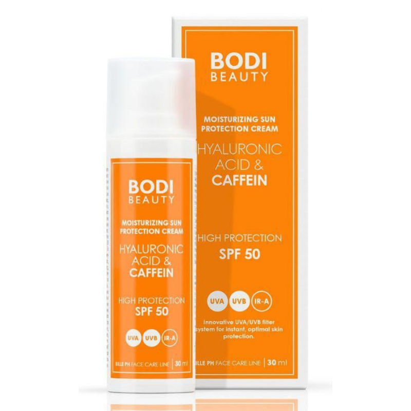 Хидратиращ слънцезащитен крем с хиалурон и кофеин Bodi Beauty Moisturizing Sun Protection Cream SPF 50 with Hyaluron & Caffeine 30 m