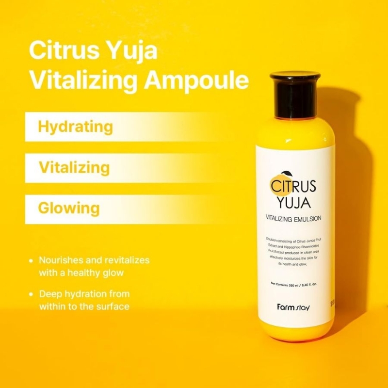 Ревитализираща емулсия за лице с юдзу и морски зърнастец – FarmStay Citrus Yuja Vitalizing Emulsion 280 ml — 3