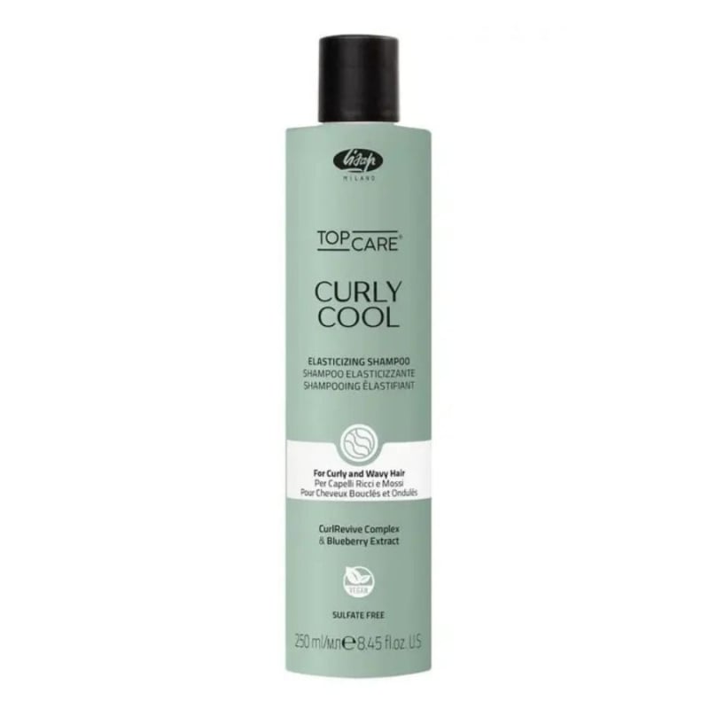 Киселинен шампоан за къдрава и чуплива коса с Brazil Nut, Green Tea, Wheat Amino Acid, Ceramide A2 и Curly Care Complex Lisap Top Care Curly Cool Elasticizing Shampoo 250 ml