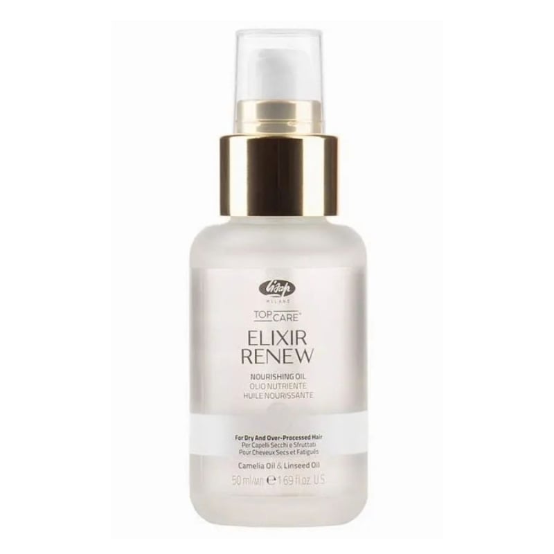 Луксозно подхранващо олио за суха и увредена коса с Camellia Oil и Linseed Oil Lisap Elixir Renew – Nourishing Hair Oil 50 ml