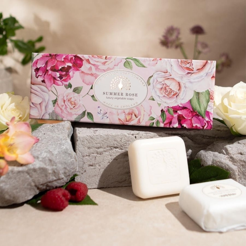 Комплект луксозни сапуни в кутия с Роза The English Soap Company Summer Rose Soap 3x100g — 6