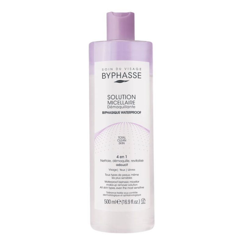 Двуфазна мицеларна вода с активен въглен Byphasse Micellar Make-up Remover Solution Biphasic Waterproof 500ml